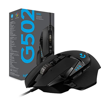 Logitech G502 HERO High Performance Wired Gaming Mouse, HERO 25K Sensor, 25,600 DPI, RGB, Adjustable Weights, 11 Buttons, On-Board Memory, PC/Mac