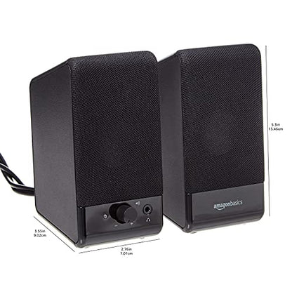 Amazon Basics USB-Powered Computer Speakers for Desktop or Laptop PC with Volume Control, Plug-N-Play, Black