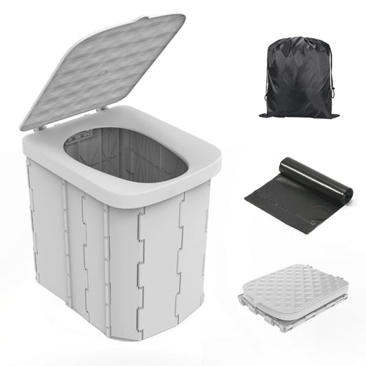 Hapoon XL Portable Folding Camping Toilet with Lid - Travel Portable Potty for Adults, Grey