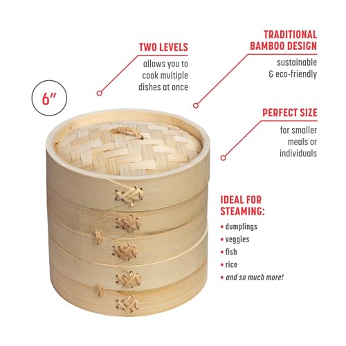 Joyce Chen 2-Tier Bamboo Steamer Baskets, 6-Inch
