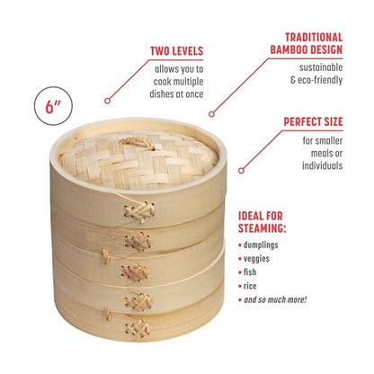 Joyce Chen 2-Tier Bamboo Steamer Baskets, 6-Inch