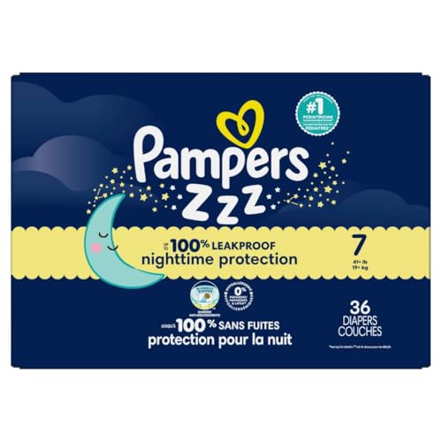 Pampers ZZZ Overnight Diapers, Size 7 (41+ lbs), 36 Count, Nighttime Protection Disposable Baby Diaper, Night Time Leak and Skin Protection