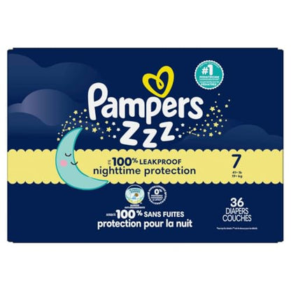 Pampers ZZZ Overnight Diapers, Size 7 (41+ lbs), 36 Count, Nighttime Protection Disposable Baby Diaper, Night Time Leak and Skin Protection