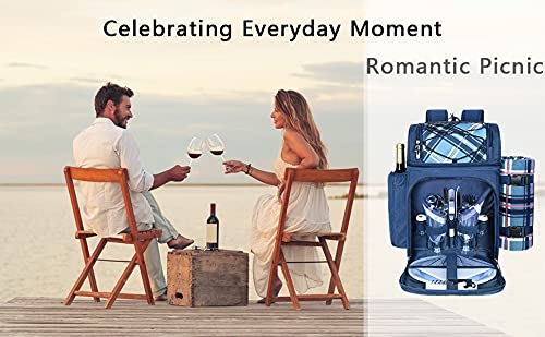 Hap Tim Picnic Basket Backpack for 2 Person with 2 Insulated Cooler Compartment, Wine Holder, Fleece Blanket, Cutlery Set, Gifts Ideals for Wedding, Housewarming, White Elephant, Bridal Showers