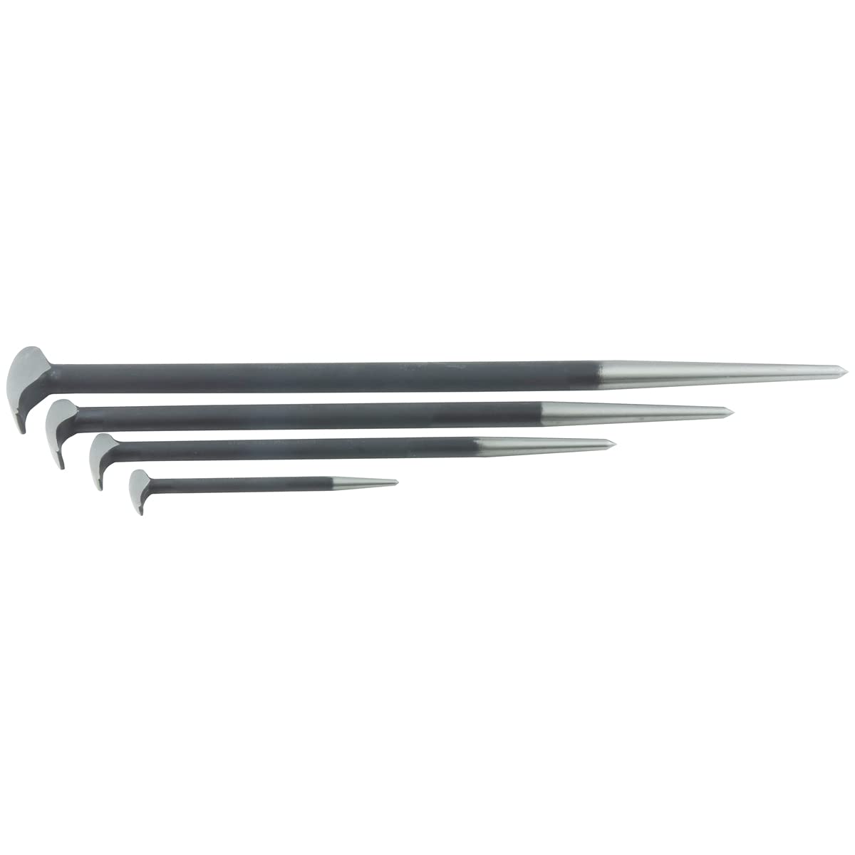 K Tool International 71600 4 Piece Pry Bar Set for Garages, Repair Shops, and DIY, Lady Slipper Style, Heavy Duty Heat Treated Steel, Rolling Head, Organizing Case, Includes Sizes 6", 12", 16", 20"