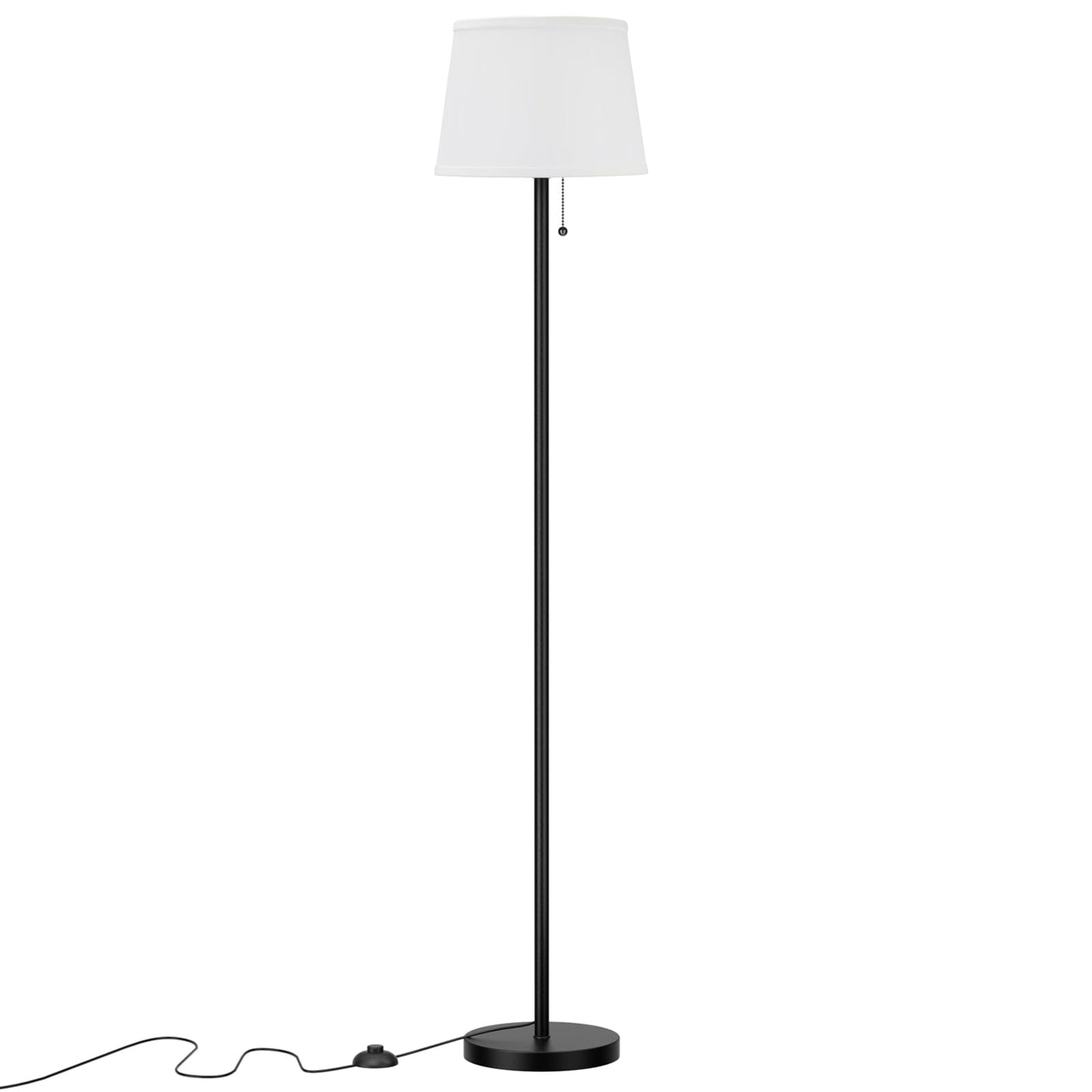 Raexpectis Modern Floor Lamp with Adjustable Brightness, Remote Control, Black, LED Bulbs, White Shade, Foot Switch, Easy Assembly