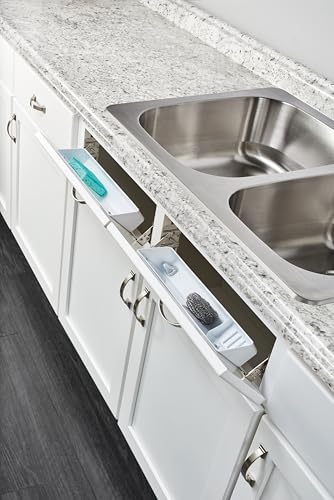 Rev-A-Shelf 14" Tip-Out Plastic Sink Trays for Kitchen and Bathroom Base Cabinet, Pull Out Vanity Shelf Home Organizer, White, 6572-14-11-52