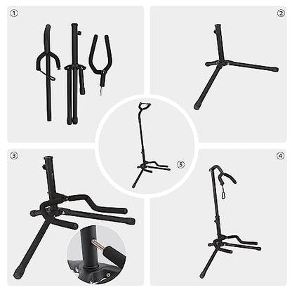 Amazon Basics Height Adjustable Foldable Guitar Stand with Secure Support for Acoustic, Electric, Bass and Banjos, Sturdy, Black