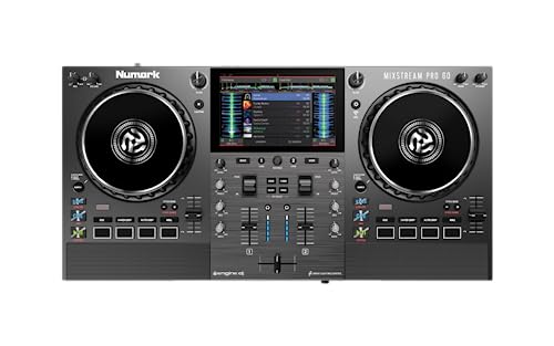 Numark Mixstream Pro Go Portable DJ Controller with Battery, Mixer with Stem Separation, Speakers, WiFi Streaming, Touchscreen, works with Serato DJ