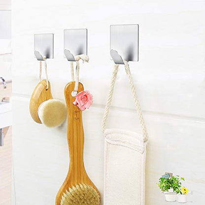 FOTYRIG Adhesive Hooks: Stick on Waterproof Stainless Steel Hooks for Hanging Coat, Hat,Towel Robe Hook Rack Wall Mount- Bathroom and Bedroom 8 Packs