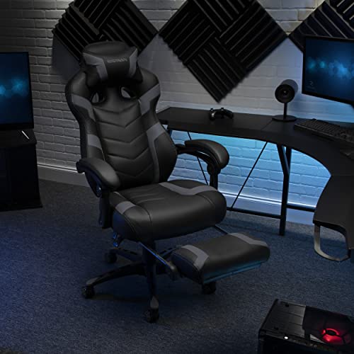 RESPAWN 110 Pro Gaming Chair - Gaming Chair with Footrest, Reclining Gaming Chair, Video Gaming Computer Desk Chair, Adjustable Desk Chair, Gaming Chairs For Adults With Headrest Pillow - Grey