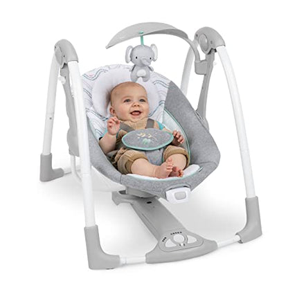 Ingenuity ConvertMe 2-in-1 Compact Portable Automatic Baby Swing & Infant Seat, Battery-Saving Vibrations, Nature Sounds, 0-9 Months 6-20 lbs (Swell)