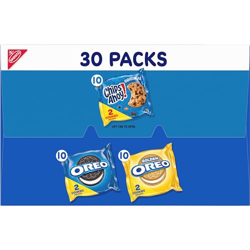 Nabisco Sweet Treats Cookie Variety Pack OREO, OREO Golden & CHIPS AHOY!, School Snacks, 30 Snack Packs (2 Cookies Per Pack)