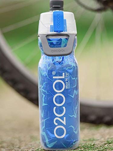 O2COOL Arctic Squeeze Mist 'N Sip Insulated Bottle w/Silicone Spout Cover And Locking Misting Function - 20 oz, Crackle Blue