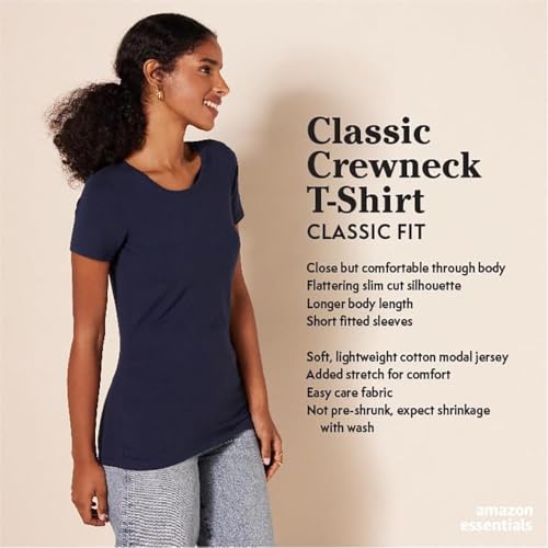 Amazon Essentials Women's Regular-Fit Short-Sleeve Crewneck T-Shirt, Pack of 4, Black/Charcoal Heather/Navy/White, Medium