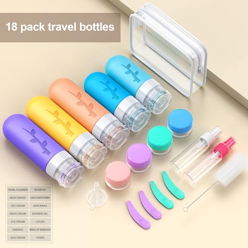 19pack Travel Bottles for Toiletries, TSA Approved Silicone Travel Size Containers for toiletries, Refillable & Leakproof Travel shampoo and conditioner bottles