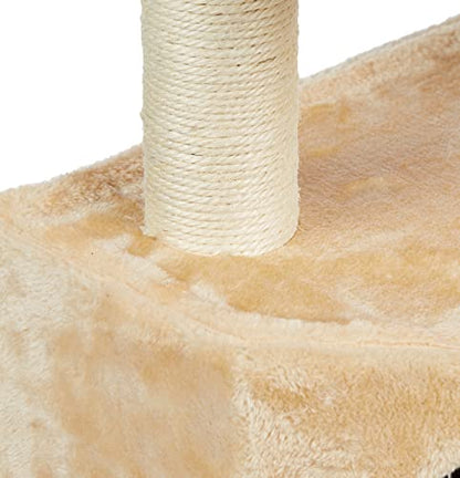 Go Pet Club 51" FULL Sisal Covered Scratching Posts Corner Cat Tree Kitty Tower Kitten Condo House Furniture with Hanging Toy for Indoor Cats, Beige