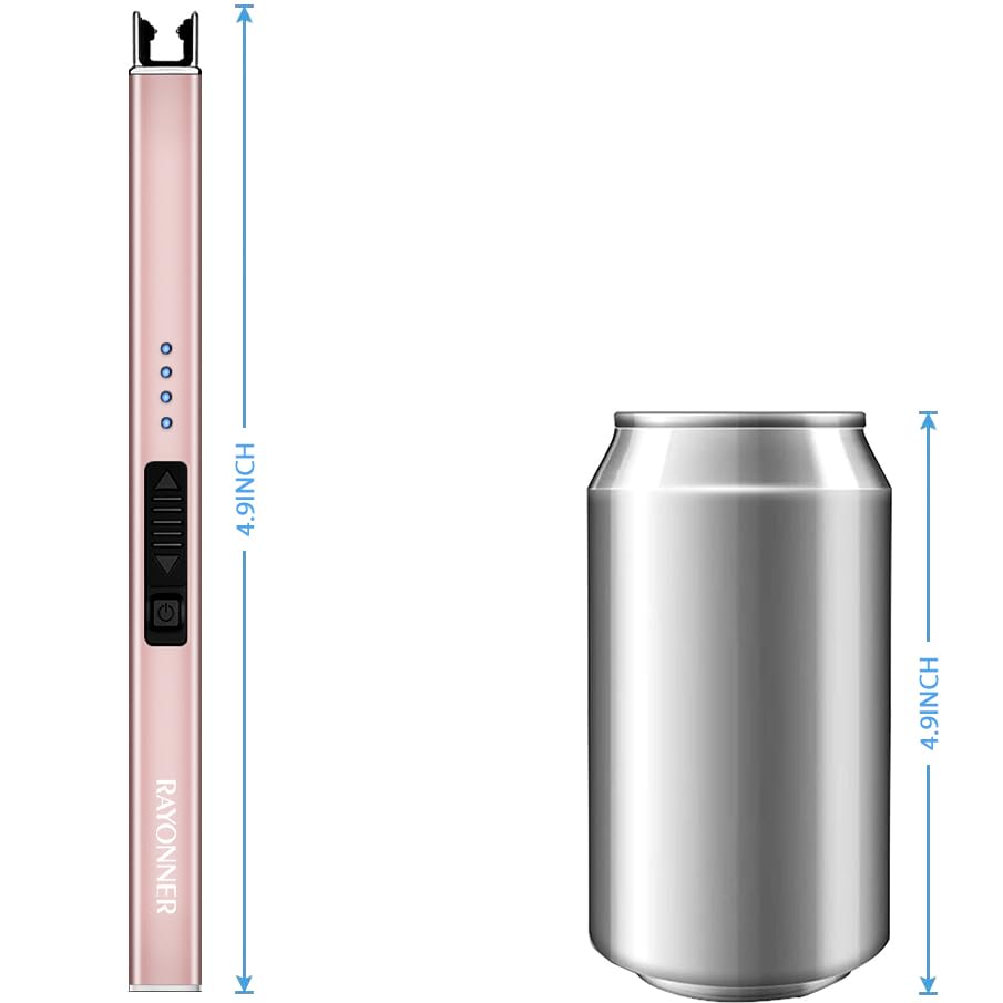 RAYONNER Lighter Electric Candle Lighters Rechargeable USB Lighter Arc Lighters for Candle Camping (1Pack, Rose Gold)