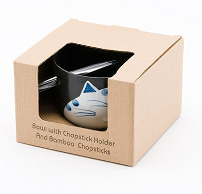 Happy Sales, Japanese Ramen Udon Noodle Soup Cereal Bowl With Chopsticks (BlackCat)