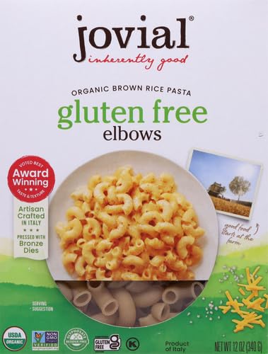 Jovial Whole Grain Brown Rice Elbows Pasta -Whole Grain Pasta, Organic, Gluten Free, Dairy Free, Brown Rice, Made in Italy - 12 Oz, 1 Pack