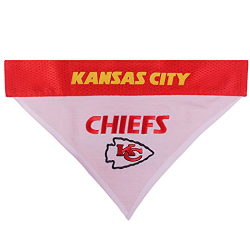 Pets First NFL DOG BANDANA - KANSAS CITY CHIEFS REVERSIBLE PET BANDANA. 2 Sided Sports Bandana with a PREMIUM Embroidery TEAM LOGO, Small/Medium. - 2 Sizes & 32 NFL Teams available (KCC-3217-S-M)