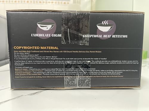 8-Inch Ceramic Ramen Bowl Set of 2 (9 Piece) - Porcelain Japanese Salad Noodles Cereal Fruit Pasta Soup Large Bowls with Recipes Chopsticks Forks Spoons for Men Women Gift Microwave & Dishwasher Safe