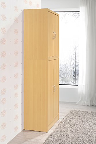 Hodedah 4 Door Kitchen Pantry with Four Shelves, Beech
