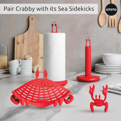 NEW Crabby Clip-On Strainer by OTOTO - Silicone and Stainless Steel Pasta Strainer, Funny Gifts, Cute Kitchen Accessories, Red Crab, Cool Kitchen Gadgets