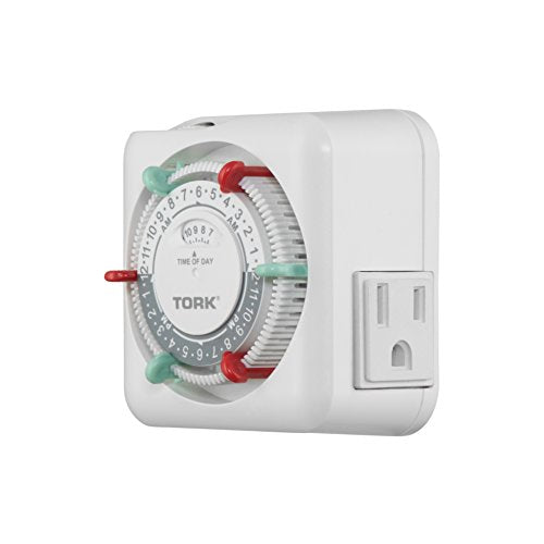NSi Industries TORK RTN312 Indoor 15-Amp Plug-in Heavy Duty Mechanical Appliance Timer 24-Hour Programming – GREEN & RED Trippers TWO Receptacles White