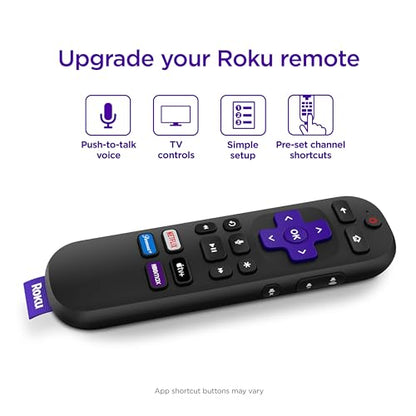 Roku Voice Remote | Replacement TV Remote Control with Voice Control, Simple Setup, & Pre-Set App Shortcuts - Compatible with Roku TV, Players, & Audio Devices