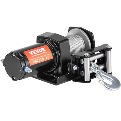 VEVOR ATV Winch, 2000 lb Electric Winch, 12V Small ATV UTV Winch with 5/32 in x 39 ft Steel Cable Roller Fairlead Wired Remote Control, IP55 Waterproof for Towing UTV ATV Car Vehicle Off-Road