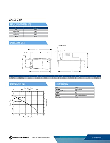 Little Giant VCMA-20ULS 115 Volt, 80 GPH, 1/30 HP Automatic Condensate Removal Pump for HVAC/Refrigeration Systems/Dehumidifiers with Overflow Detection Switch and 6-Foot Cord, White/Black, 554425
