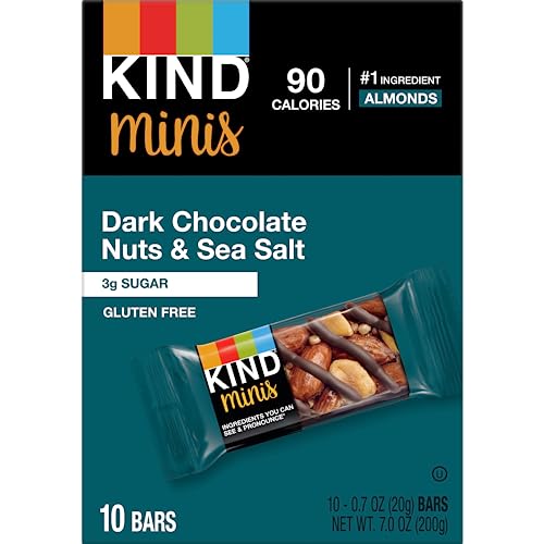 KIND Minis, Dark Chocolate Nuts & Sea Salt, Healthy Snacks, Gluten Free, Low Calorie Snacks, Low Sugar, 10 Count