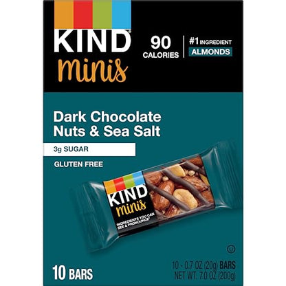 KIND Minis, Dark Chocolate Nuts & Sea Salt, Healthy Snacks, Gluten Free, Low Calorie Snacks, Low Sugar, 10 Count