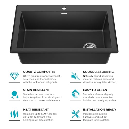 KRAUS Forteza 33-inch Drop In/Undermount Single Bowl Granite Kitchen Sink in Black, KGD-54BLACK