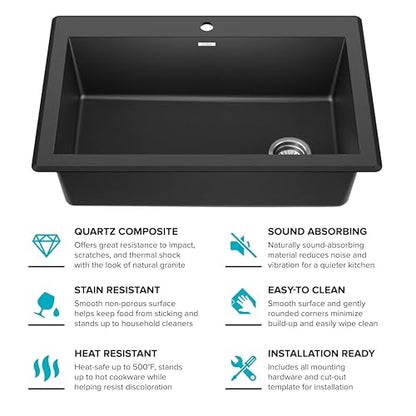 KRAUS Forteza 33-inch Drop In/Undermount Single Bowl Granite Kitchen Sink in Black, KGD-54BLACK