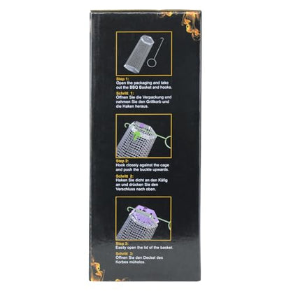 ivtivfu Rolling Grill Baskets (Hexagon), Removable Wooden Handle, 304 Stainless Steel, Nesting Grilling Net, BBQ Accessories Tools for Vegetables Shrimp, Outdoor Cooking Camping, Birthday Gifts for Men Dad Husband