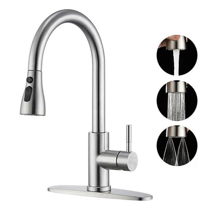 HPUFKOT Kitchen Faucet with Pull Down Sprayer Multitask Mode Single Handle High Arc Pull Out Kitchen Sink Faucet Offers Efficient Cleaning for RV (Silver)