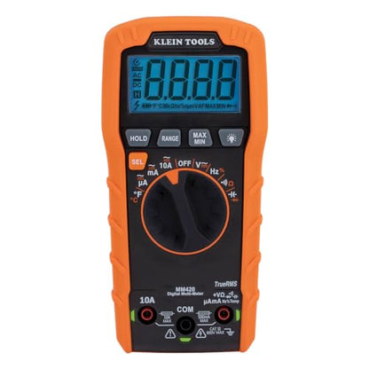 Klein Tools MM420 Digital Multimeter, Auto-Ranging TRMS Multimeter, 600V AC/DC Voltage, 10A AC/DC Current, 50 MOhms Resistance