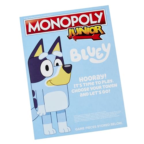 Hasbro Gaming Monopoly Junior Bluey Edition Board Game | Kids Play as Bluey, Bingo, Mum & Dad for Girls & Boys | Ages 5+ (Amazon Exclusive)