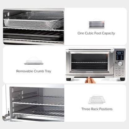 Nuwave Bravo Air Fryer Toaster Smart Oven, 12-in-1 Countertop Convection, 30-QT XL Capacity, 50°-500°F Temperature Controls, Top and Bottom Heater Adjustments 0%-100%, Brushed Stainless Steel Look