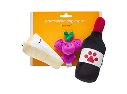 Pearhead Pawrcuterie Board Dog Toys, Set of 3, Wine Cheese & Grape Dog Toys, Charcuterie Board Toy Set for Pets, Must Have Plush Chew Toys for Pet Owners