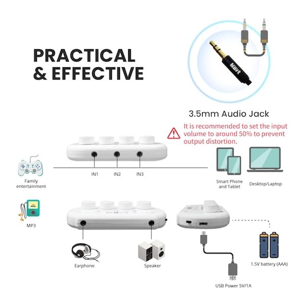 Maker hart JUST Mixer S Portable 3 Channels Stereo IN Mini Audio Mixer/2 Stereo Output/Battery/USB Power/3C Device