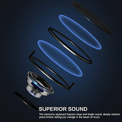 61 Key Portable Electronic Keyboard Piano w/Lighted Full Size Keys, LCD, Headphones, X-Stand, Stool, Music Rest, Microphone, Note Stickers, Built-In Speakers,3 Teaching Modes