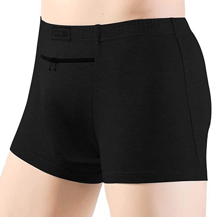 Pocket Underwear for Men with Secret Hidden Front Stash Pocket, Travel Boxer Brief, X-Large Size 2 Packs (Black)
