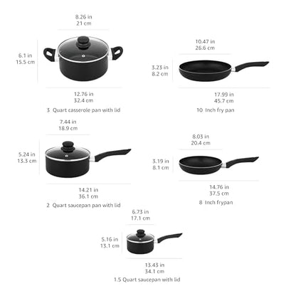 Amazon Basics Non Stick Kitchen Cookware 8-Piece Set, Non-Induction, Includes Pots and Pans, Black
