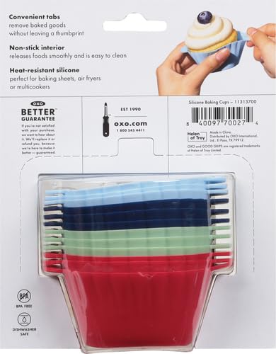 OXO Good Grips Silicone Baking Cups, Pack of 12, Reusable, BPA-Free, Dishwasher Safe, Non-Stick, Food Grade, Cupcake Cups, Muffin Cups, Cupcake Liners, Muffin Liners