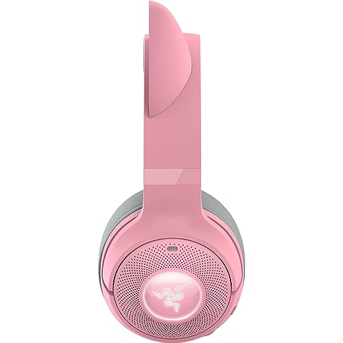 Razer Kraken Kitty V2 BT Wireless RGB Headset: Chroma RGB Kitty Ears & Earcups - Bluetooth 5.2-40 mm Drivers - Noise-Cancelling Mics - Lightweight - 40 Hr Battery w/Type C Charging - Quartz Pink