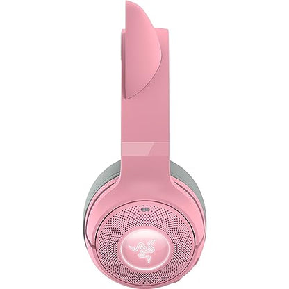 Razer Kraken Kitty V2 BT Wireless RGB Headset: Chroma RGB Kitty Ears & Earcups - Bluetooth 5.2-40 mm Drivers - Noise-Cancelling Mics - Lightweight - 40 Hr Battery w/Type C Charging - Quartz Pink