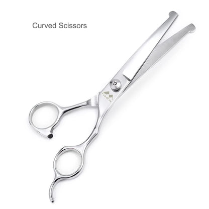 iSeaFly Dog Grooming Scissors Kit with Round Tip, 6 in 1 Cat Dog Scissors, Stainless Steel Pet Grooming Shears, Straight, Curved, Thinning Shears, Comb for Full Body, Face, Nose, Ear & Paw